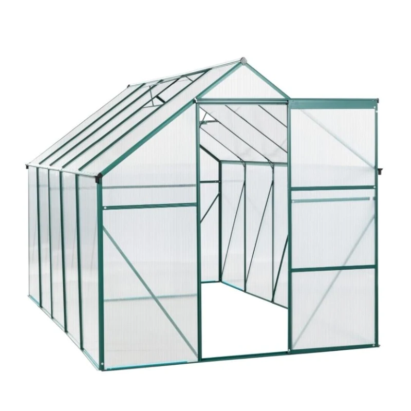 Polycarbonate Walk-in Greenhouse with Sliding Door and Adjustable Roof, Hothouse with Duty Aluminum Frame, 75'' L x 122.5'' W x 77'' H, Green