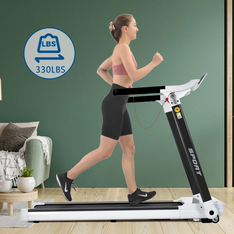 Portable Compact Treadmill with 3.5HP Motor, Bluetooth Speaker, Foldable Running Machine for Home Gym, 61.5" L x 24.5" W x 45.5" H, White
