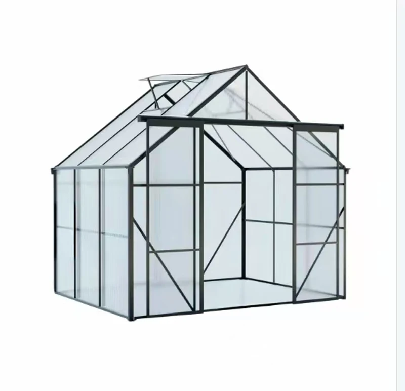 Walk-in Polycarbonate Greenhouse with Double Sliding Doors, Galvanized Base, Heavy Duty Hothouse for Plant, 94.5" L x 74" W x 89.5" H, Black