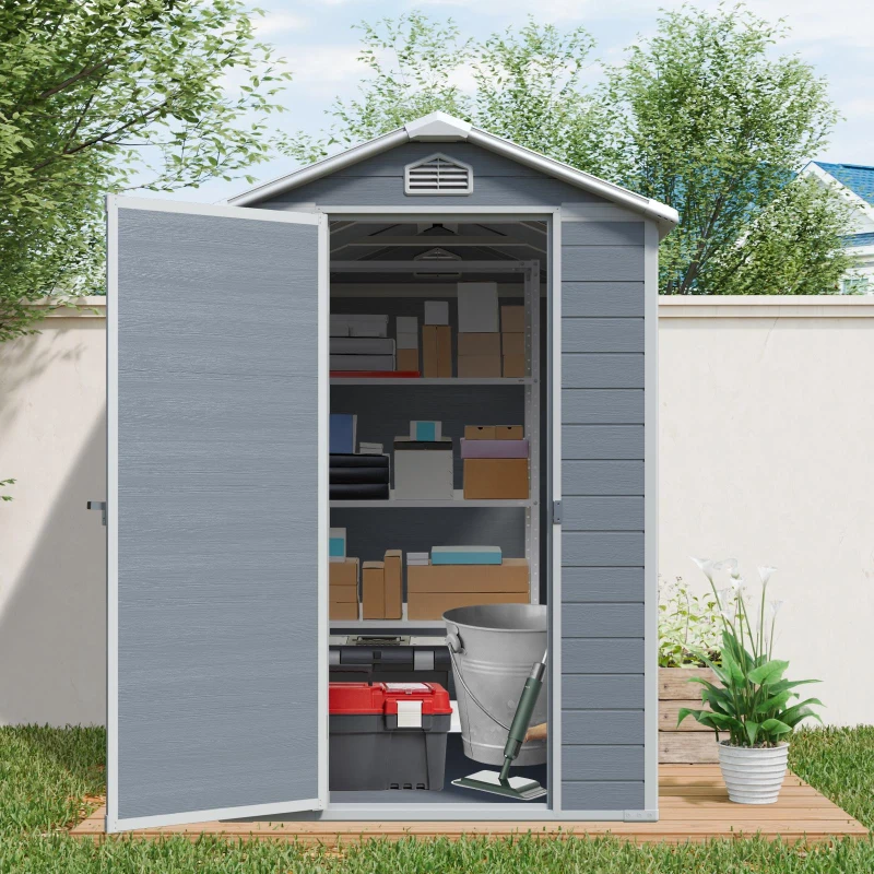 Resin Outdoor Storage Shed Kit with Pad-Lockable Door and Air Vents, Outbuilding for Garden Hobbyists, 52.5'' L x 76.5'' W x 78.5'' H, Grey