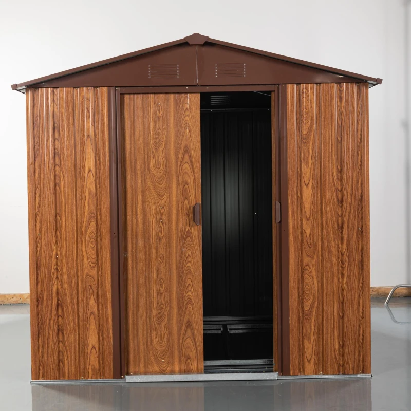 6 x 6 ft Outdoor Metal Storage Shed with Sliding Doors, Storage Hut with Galvanized Steel Construction, 72.5'' L x 64'' W x 72.5'' H, Coffee