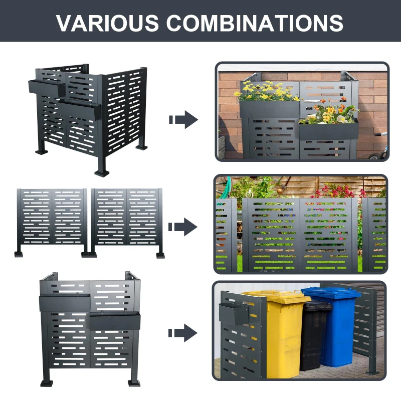 Metal Air Conditioner Privacy Fence Cover with Flower Boxes, Privacy Shield Perfect for Air Conditioner Units, 42'' L x 42'' W x 45'' H, Charcoal