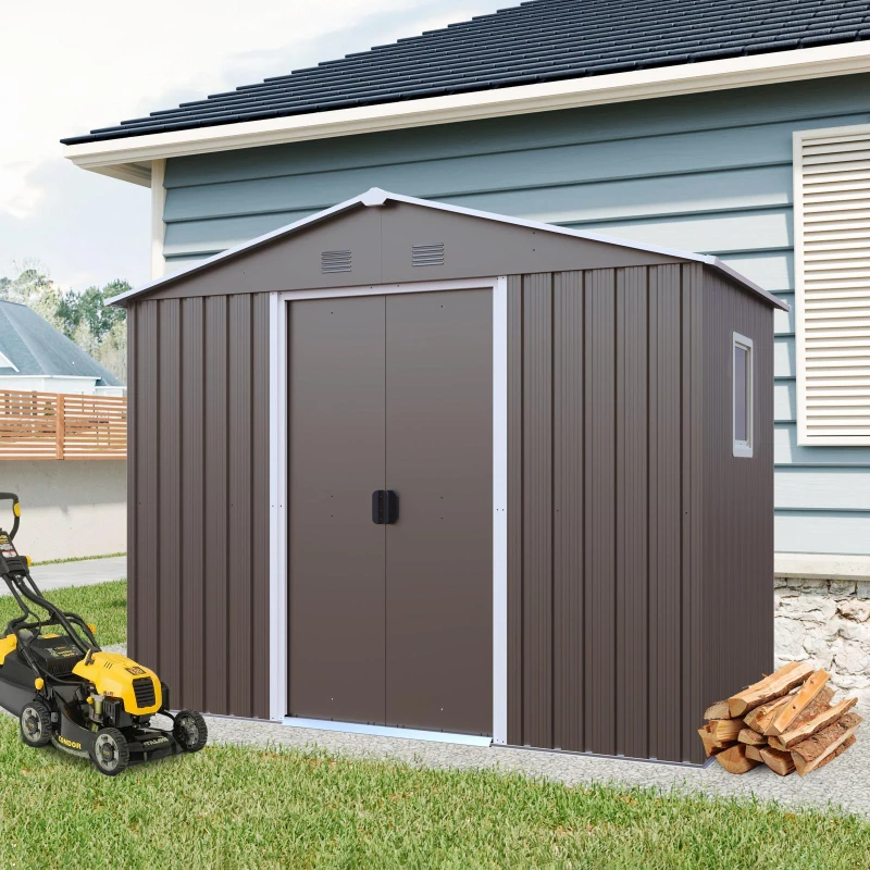 8 x 4 ft Outdoor Metal Storage Shed with Pad-lockable Sliding Doors, Storage Hut with Galvanized Steel Panels, 93'' L x 51.5'' W x 75'' H, Gray