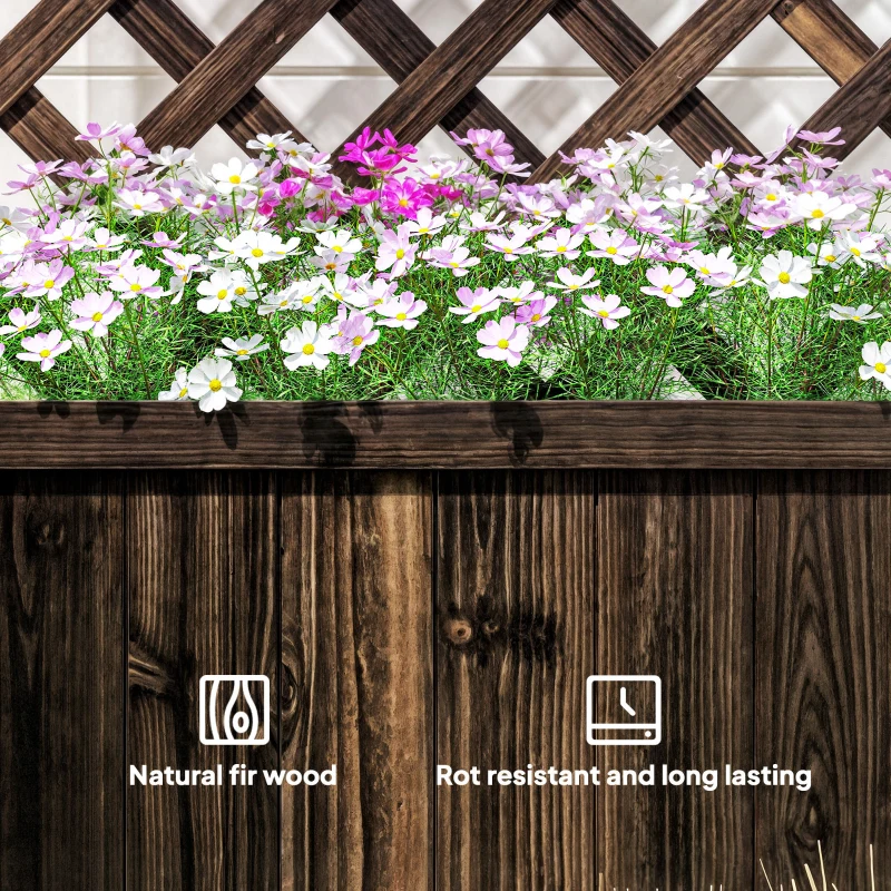 Outsunny 2.4 x 1 x 4.9 ft Garden Wooden Pine Trough Planter with Topped Trellis Climbing Plants Flower Raised Bed, Carbonized