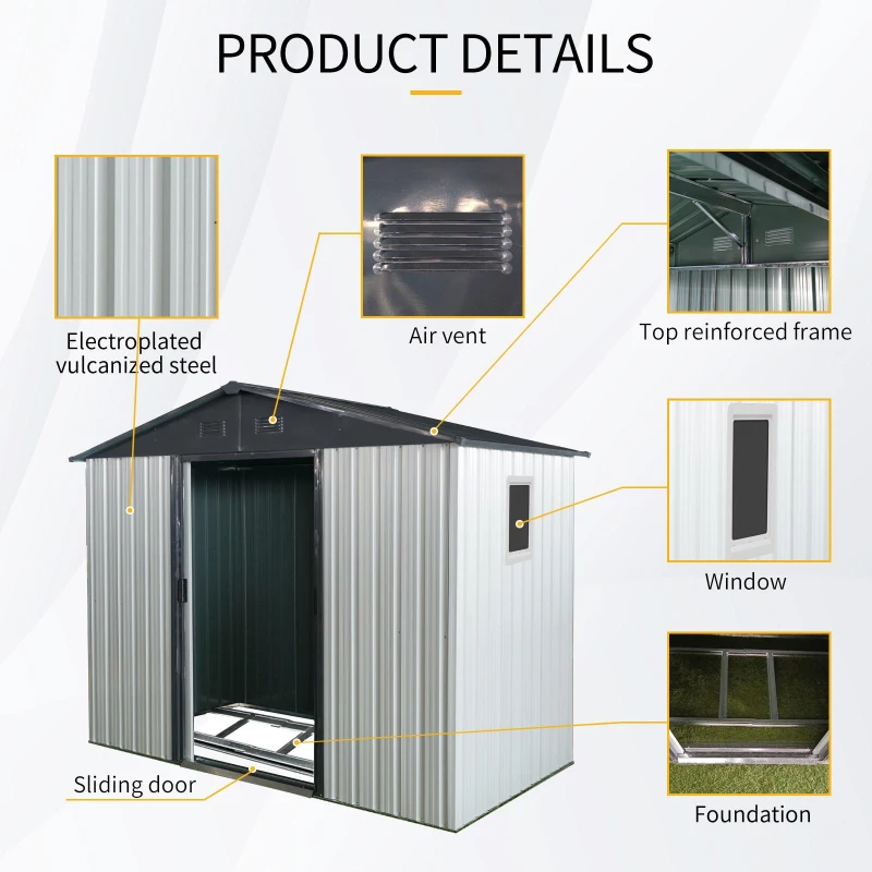 8 x 4 ft Outdoor Metal Storage Shed with Window, Lockable Door, Outbuilding for Garden Hobbyists, 93" L x 52" W x 75" H, White+Black