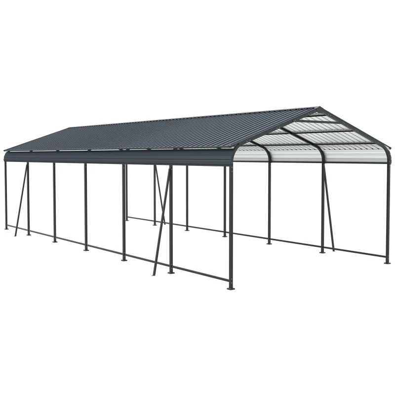 Heavy Duty Carport with Galvanized Steel Roof and Frame, Large Garage Ideal for Cars and Trucks, 144'' L x 379.5'' W x 105.5'' H, Charcoal