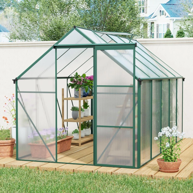 Polycarbonate Walk-in Greenhouse with Sliding Door and Adjustable Roof, Hothouse with Duty Aluminum Frame, 75'' L x 122.5'' W x 77'' H, Green