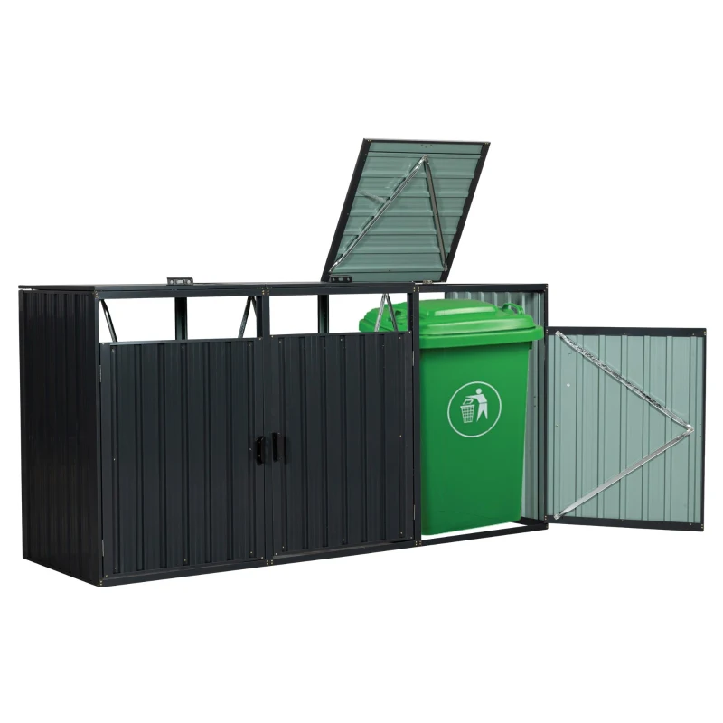 Metal Garbage Bin Shed with Ventilated and Lockable Design, Trash Can Shed Ideal for Outdoor Storage, 94.5'' L x 31.5'' W x 48'' H, Black