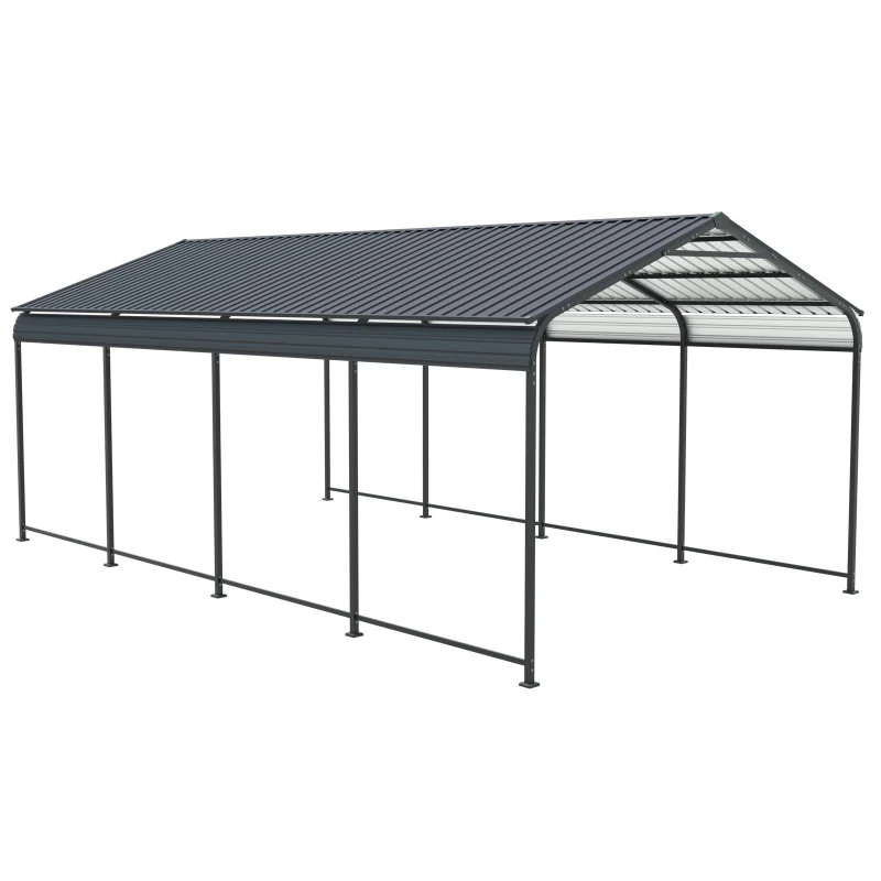 12 × 21 ft Heavy Duty Carport with Galvanized Steel Roof and Frame, Metal Garage Ideal for Driveway, 144'' L x 254'' W x 105.5'' H, Charcoal