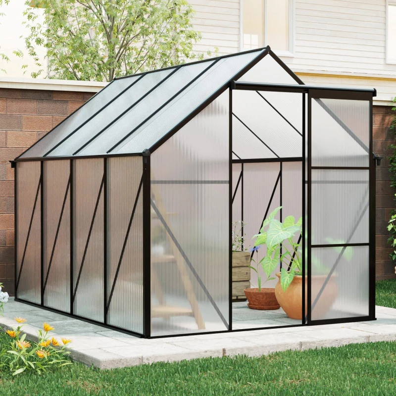 Polycarbonate Walk-in Greenhouse with Sliding Door and Adjustable Roof, Heavy Duty Aluminum Hothouse for Plant, 75" L x 98.5" W x 77" H, Black