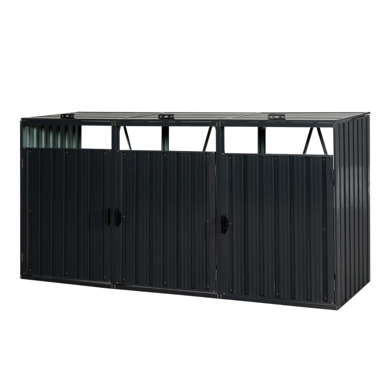 Metal Garbage Bin Shed with Ventilated and Lockable Design, Trash Can Shed Ideal for Outdoor Storage, 94.5'' L x 31.5'' W x 48'' H, Black