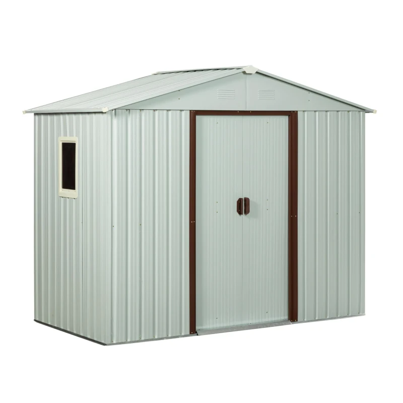 Outdoor Metal Storage Shed with Metal Foundation and Robust Construction, Storage Hut ideal for Backyard, 93'' L x 51.5'' W x 75'' H, White