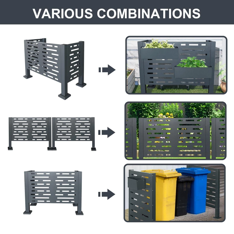 Metal Air Conditioner Privacy Fence with 3 Concealment Panels, Privacy Shield Perfect for Air Conditioner Units, 40'' L x 20'' W x 30'' H, Charcoal