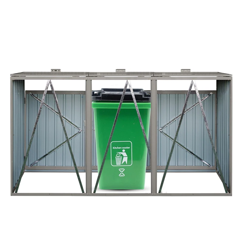 Metal Garbage Bin Shed with Doors and Lockable Handles, Trash Can Shed Perfect for Outdoor Storage, 94.5'' L x 31.5'' W x 48'' H, Grey