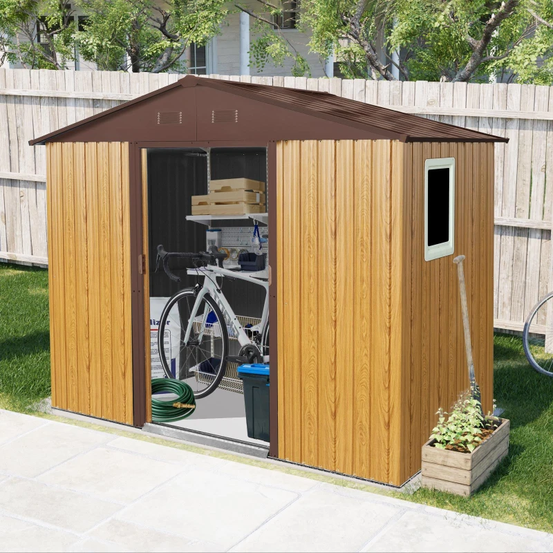 8 x 4 ft Outdoor Metal Storage Shed with Door and Metal Foundation, Storage Hut ideal for Backyard, 93'' L x 51.5'' W x 74.5'' H, Coffee