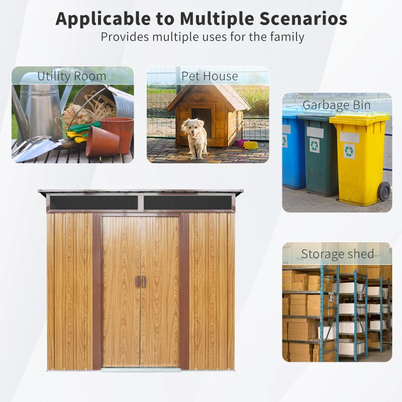 6 x 5 ft Outdoor Metal Storage Shed with Transparent Plate, Galvanized Steel Storage Hut for All-Weather Use, 77'' L x 59.5'' W x 71'' H, Coffee