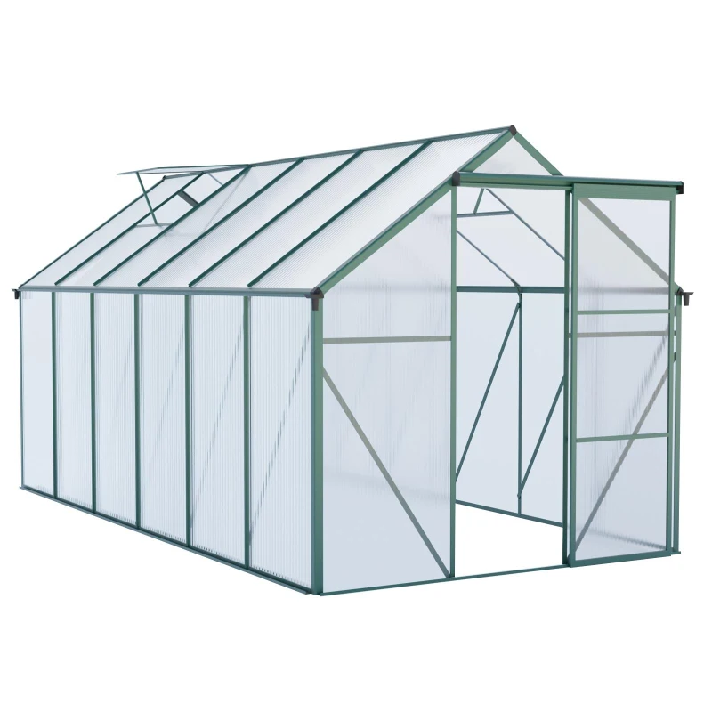 Polycarbonate Walk-in Greenhouse with Sliding Door and Adjustable Roof, Hothouse with Duty Aluminum Frame, 75'' L x 146'' W x 77'' H, Green