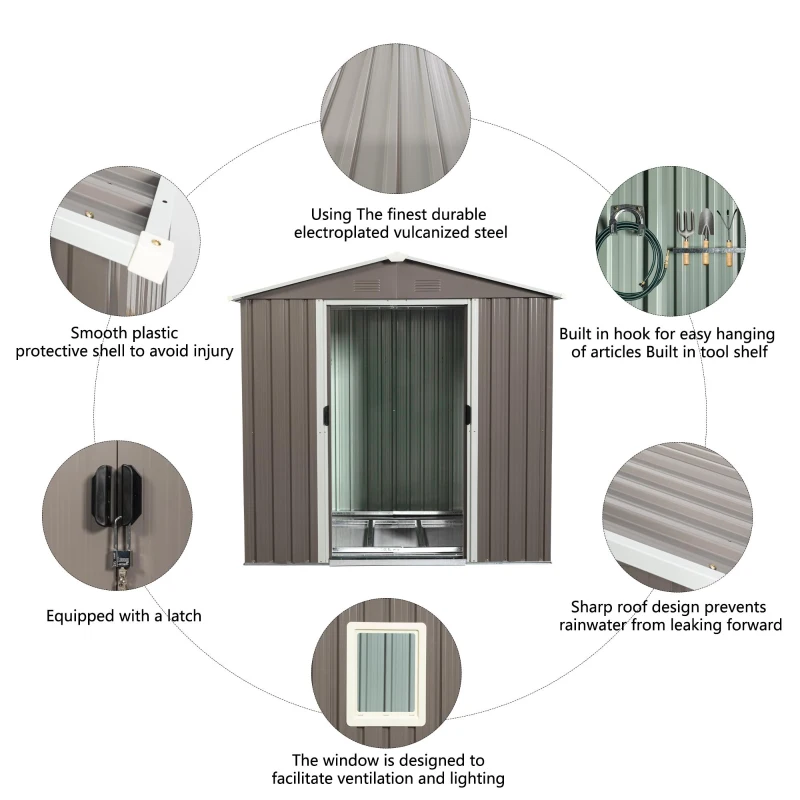 6 x 5 ft Outdoor Metal Storage Shed with Galvanized Steel Panels and Doors, Storage Hut ideal for Backyard, 76.5'' L x 51.5'' W x 72.5'' H, Gray