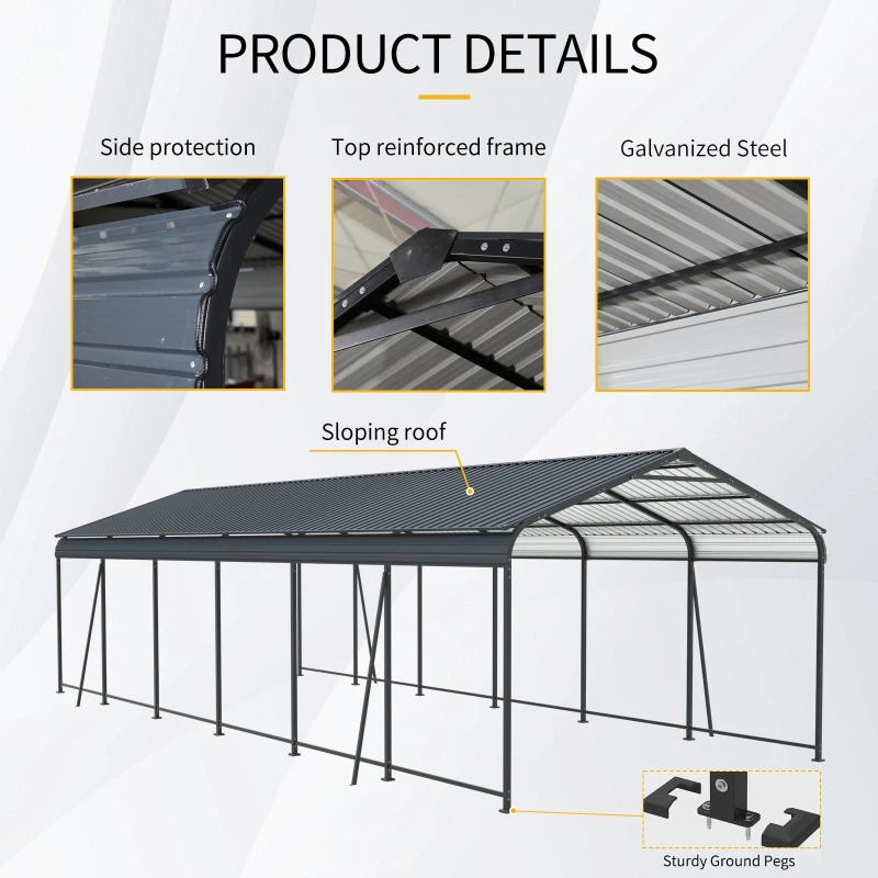 Heavy Duty Carport with Galvanized Steel Roof and Frame, Large Garage Ideal for Cars and Trucks, 144'' L x 379.5'' W x 105.5'' H, Charcoal
