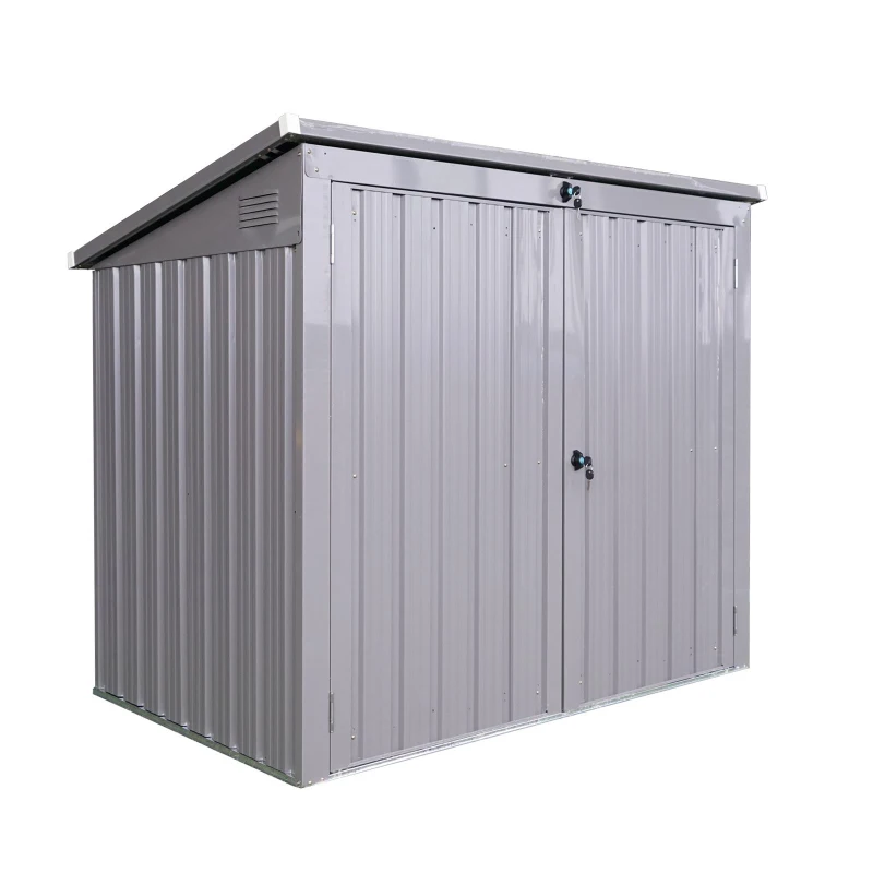 Metal Garbage Bin Shed with Sloped Roof and Lockable Door, Trash Can Shed Perfect for Outdoor Storage, 62'' L x 40'' W x 52.5'' H, Gray