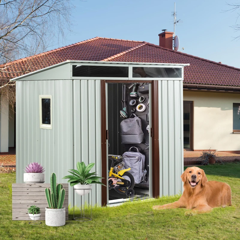 Outdoor Metal Storage Shed with Metal Foundation and Robust Construction, Storage Hut ideal for Backyard, 77'' L x 59.5'' W x 71'' H, White