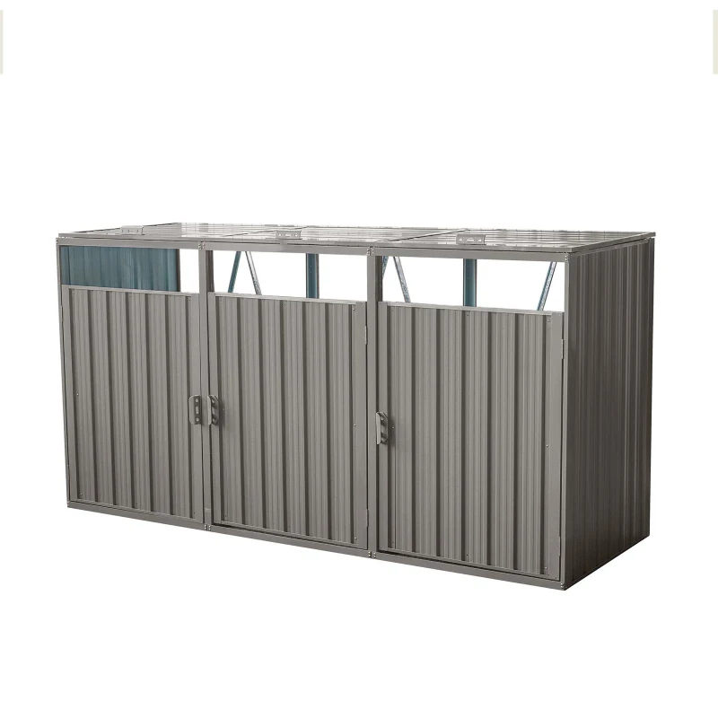 Metal Garbage Bin Shed with Doors and Lockable Handles, Trash Can Shed Perfect for Outdoor Storage, 94.5'' L x 31.5'' W x 48'' H, Grey