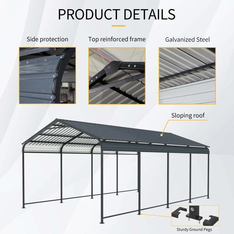 12 × 21 ft Heavy Duty Carport with Galvanized Steel Roof and Frame, Metal Garage Ideal for Driveway, 144'' L x 254'' W x 105.5'' H, Charcoal