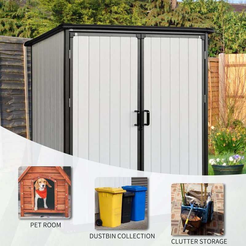 5 x 3 ft UV-Resistant Outdoor Storage Shed with Lockable Doors, Waterproof Resin Cabinet for Backyard, 57" L x 37.5" W x 64" H, Beige+Black
