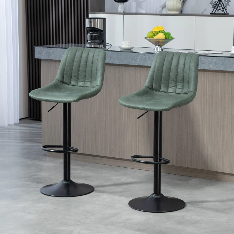 HOMCOM Counter Height Bar Stools Set of 2, Adjustable Height Bar Chairs with Swivel Seat, Leathaire Upholstery