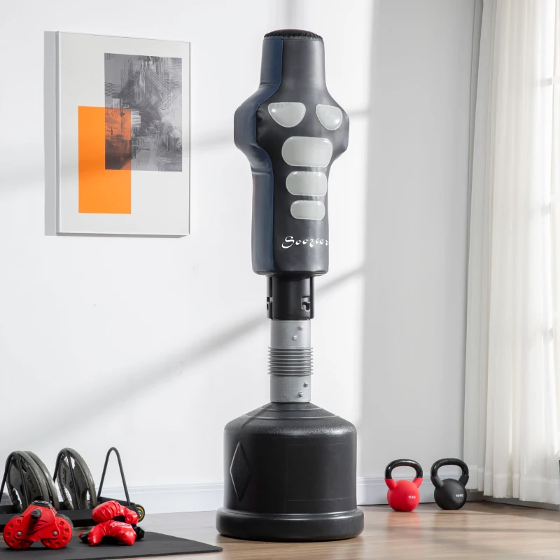 Soozier Free Standing Punching Bag, Height Adjustable Boxing Bag with Fillable Base, Pu-Wrapped for Youths Adults Fitness Training, Home Gym Use, Multi-colour