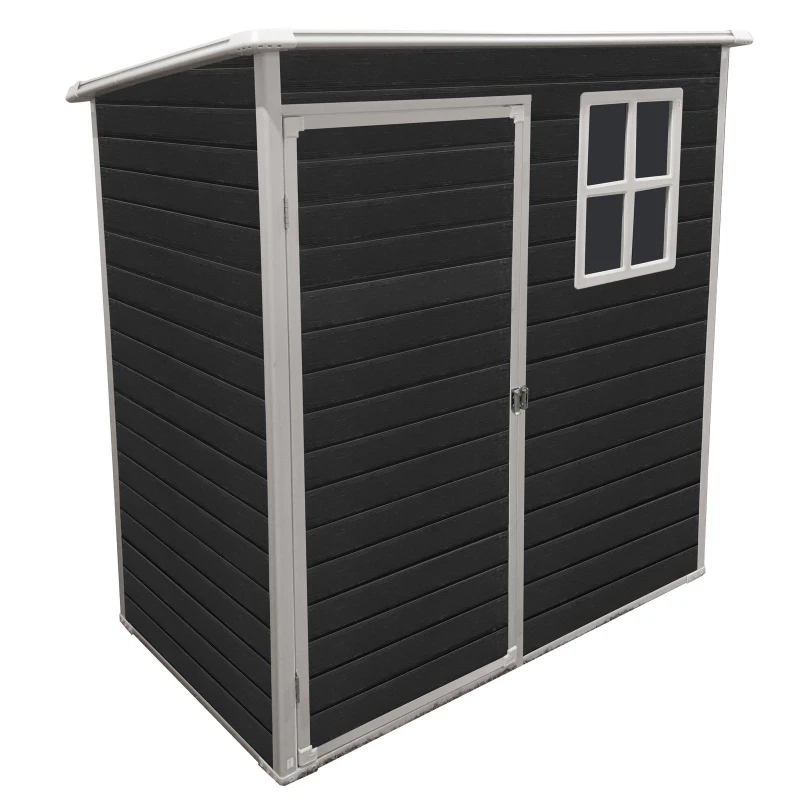 Outdoor Plastic Storage Shed with Floor and Heavy-Duty Resin Panels, Storage Hut with Pad-Lockable Door, 62'' L x 41'' W x 72.5'' H, Black