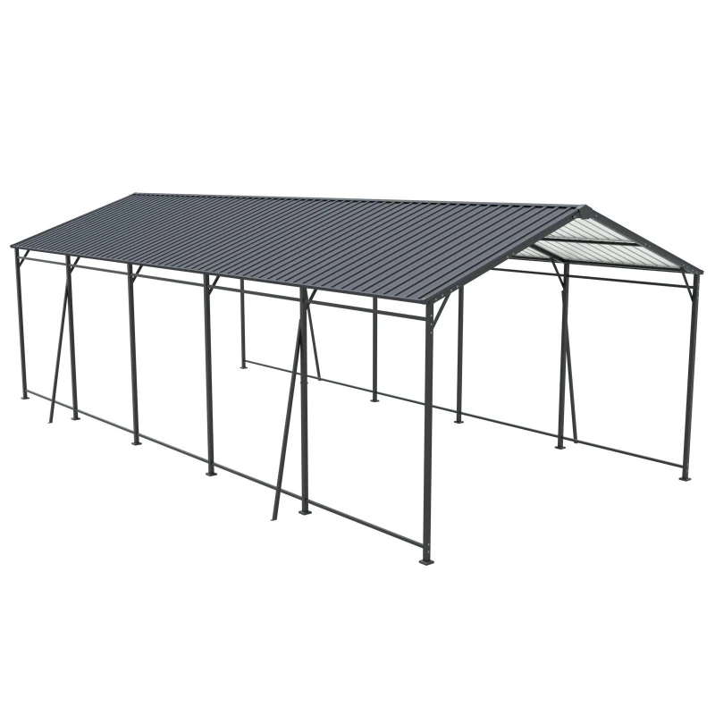 Heavy-Duty Outdoor Metal Carport with Galvanized Steel Roof, Large Garage Ideal for Cars and Trucks, 153.5'' L x 317'' W x 105.5'' H, Charcoal