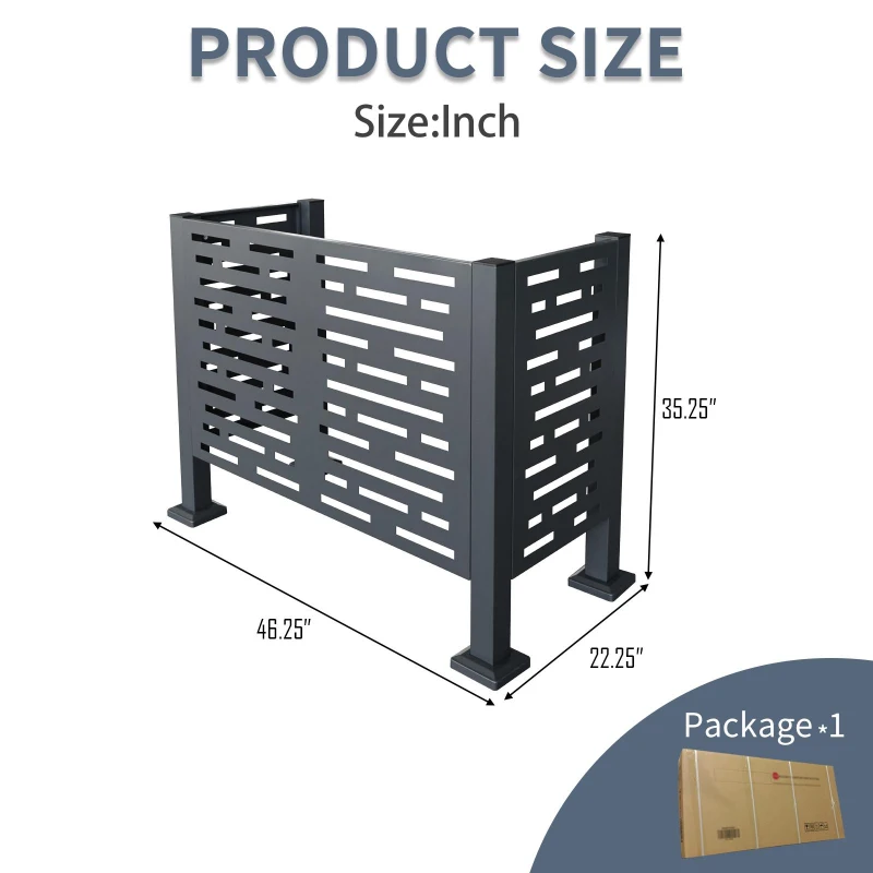 Outdoor Metal Privacy Fence Cover with 3 Concealment Panels, Privacy Shield Perfect for Air Conditioner Units, 46'' L x 22'' W x 35'' H, Charcoal