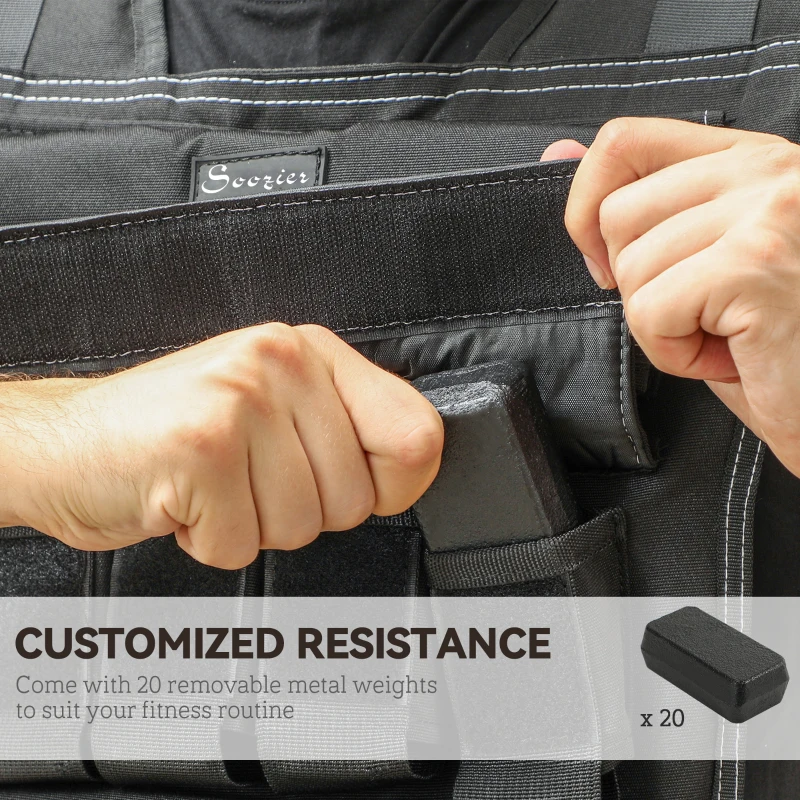 Soozier 44LBS Adjustable Weighted Vest, Weight Vest with Reflective Strips, Snug Fit for Men Women Running Strength Training