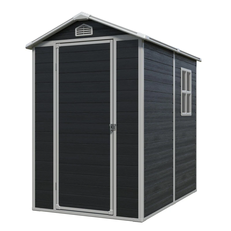 Outdoor Plastic Storage Shed with Floor and Heavy-Duty Resin Panels, Storage Hut with Pad-Lockable Door, 52.5'' L x 76.5'' W x 78.5'' H, Black