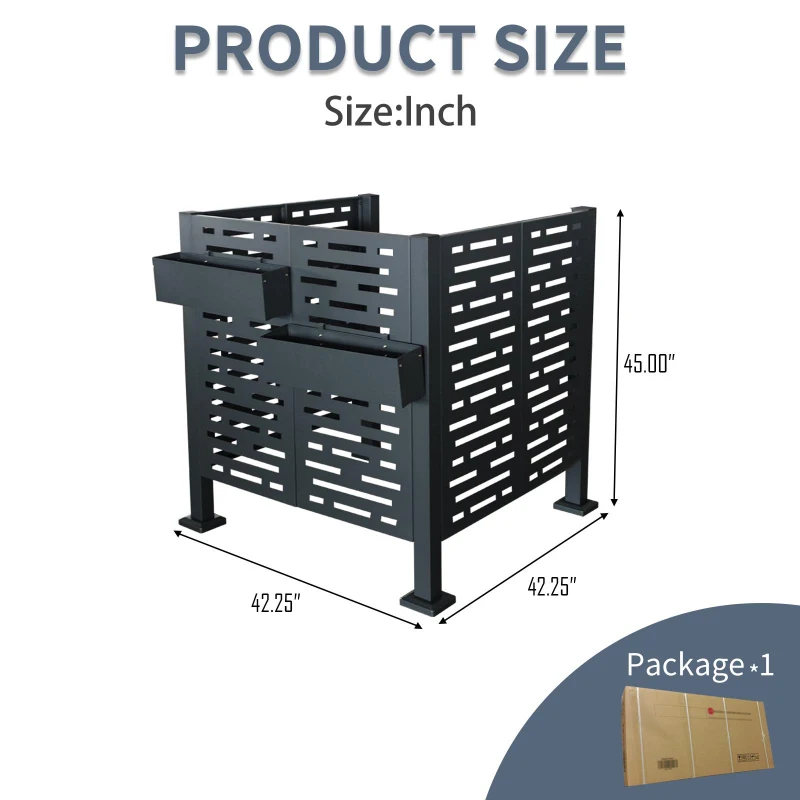 Metal Air Conditioner Privacy Fence Cover with Flower Boxes, Privacy Shield Perfect for Air Conditioner Units, 42'' L x 42'' W x 45'' H, Charcoal