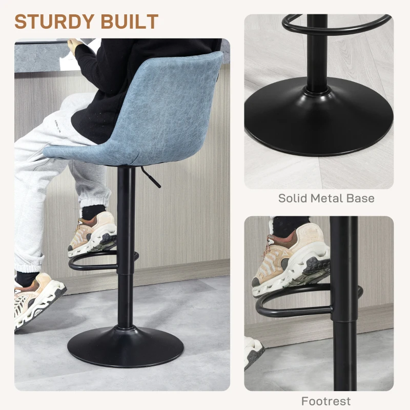 HOMCOM Counter Height Bar Stools Set of 2, Adjustable Height Bar Chairs with Swivel Seat, Leathaire Upholstery