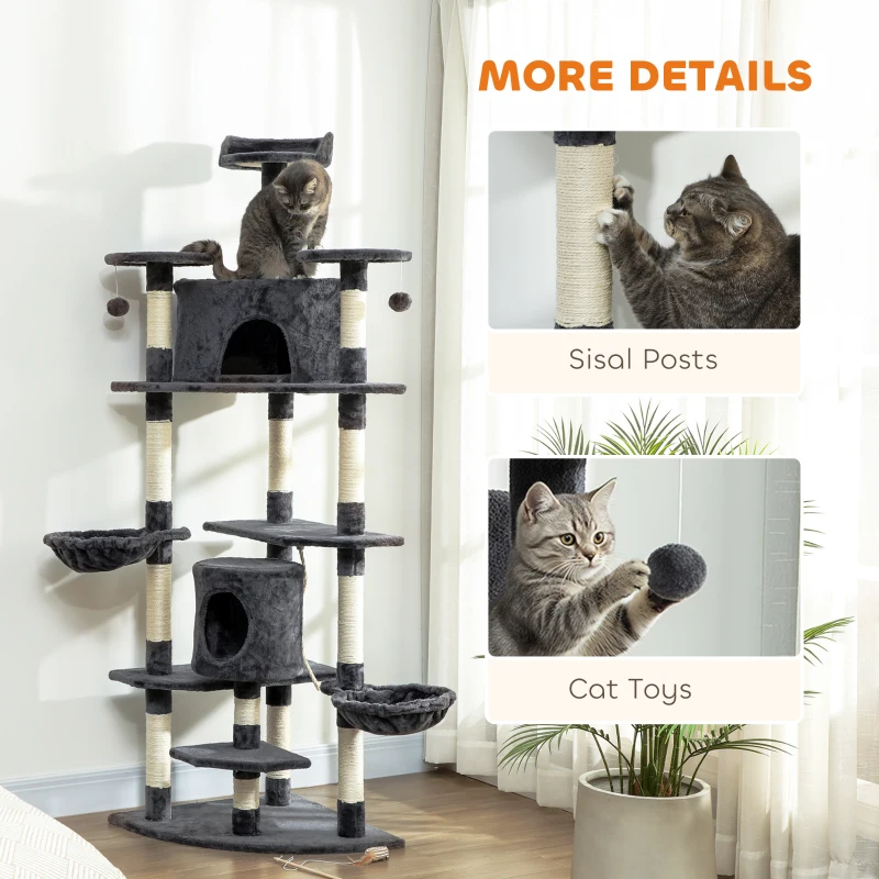 PawHut 79" Scratching Kitten Tree Condo Kitten Scratch Activity Center Toys Dark Grey