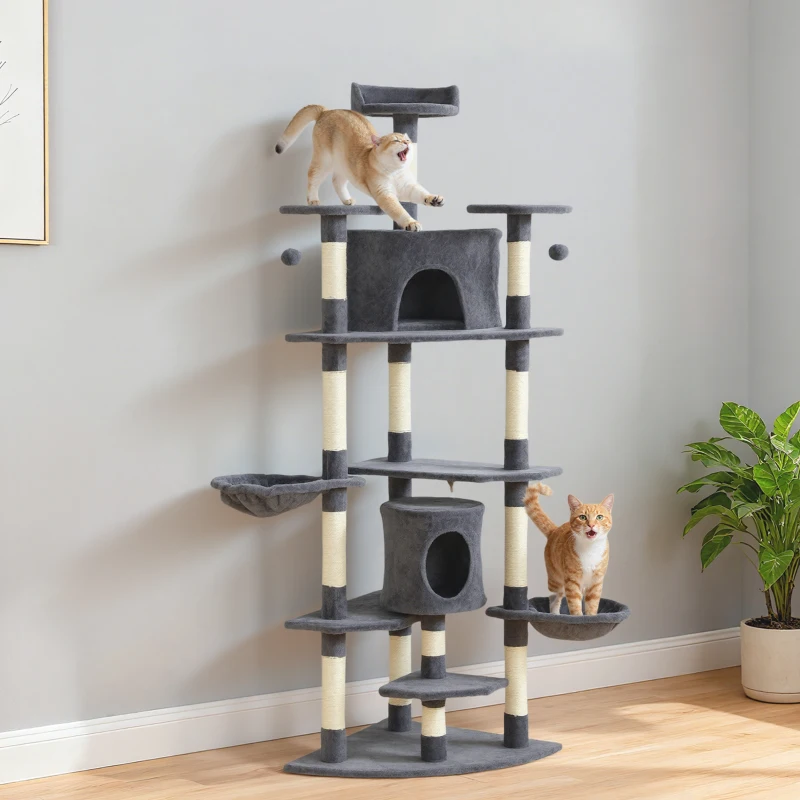 PawHut 79" Scratching Kitten Tree Condo Kitten Scratch Activity Center Toys Dark Grey