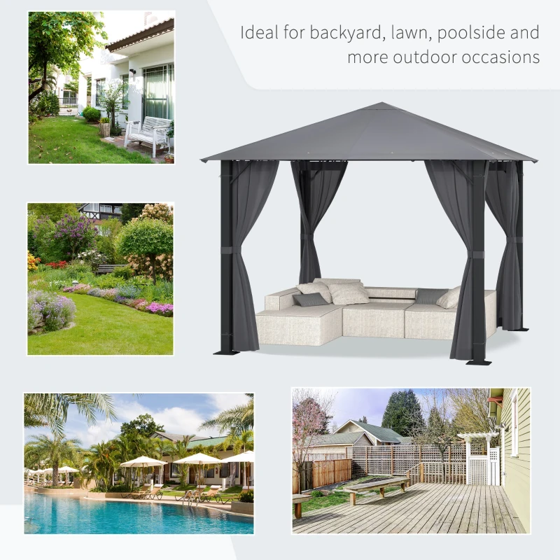 Outsunny 10' x 10' Soft Top Outdoor Gazebo Steel Frame Mesh Curtain Sidewalls