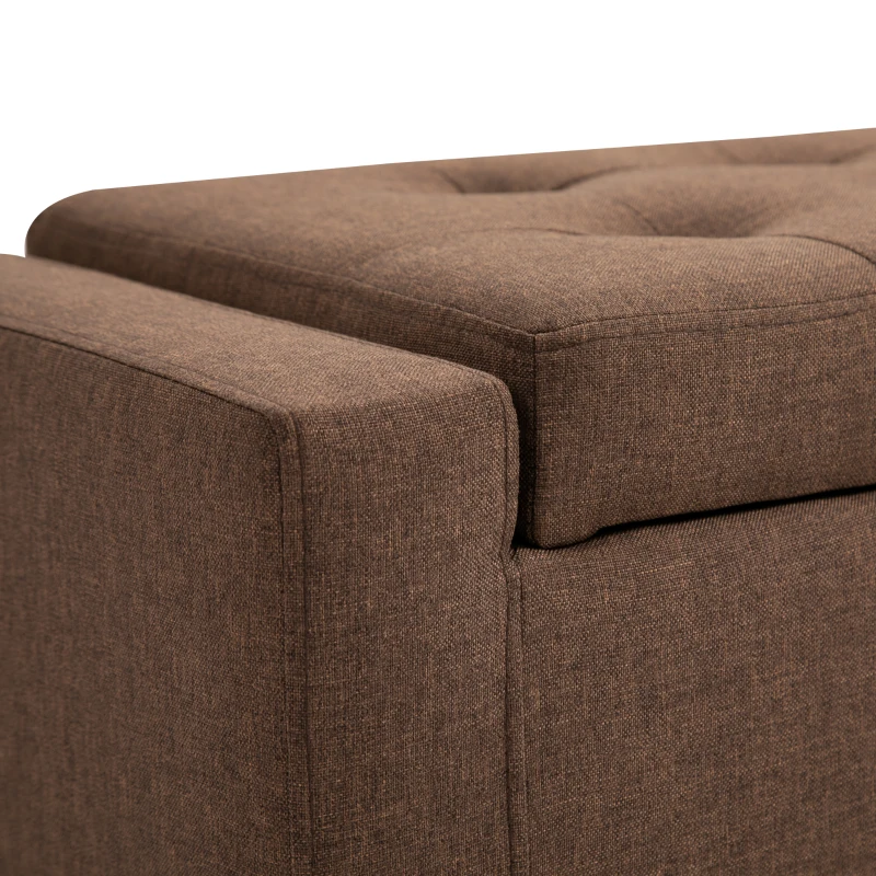 HOMCOM Storage Ottoman Bench, Linen Upholstered Bench with Tufted Design, Brown