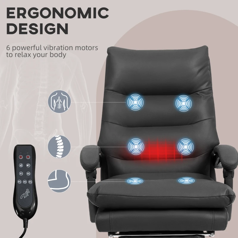 Vinsetto Executive Office Chair with 6-Point Massage and Heat, Microfibre Reclining Computer Chair with Footrest, Black