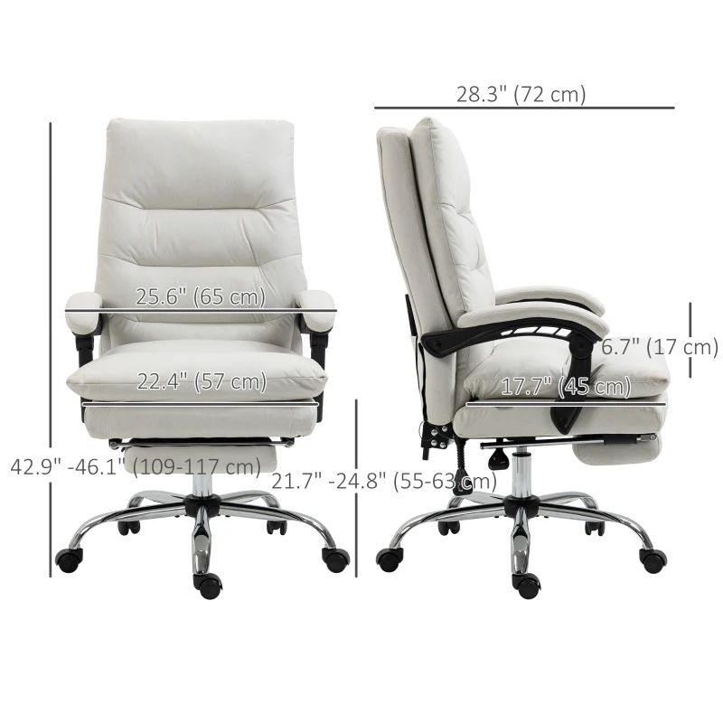 Vinsetto Executive Office Chair with 6-Point Massage and Heat, Microfibre Reclining Computer Chair with Footrest, Cream White