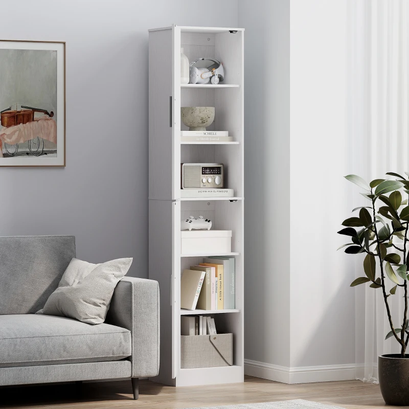 HOMCOM Tall Bathroom Cabinet, Slim Bathroom Floor Cabinet w/ 2 Doors and 4 Adjustable Shelves for Living Room, Kitchen, White