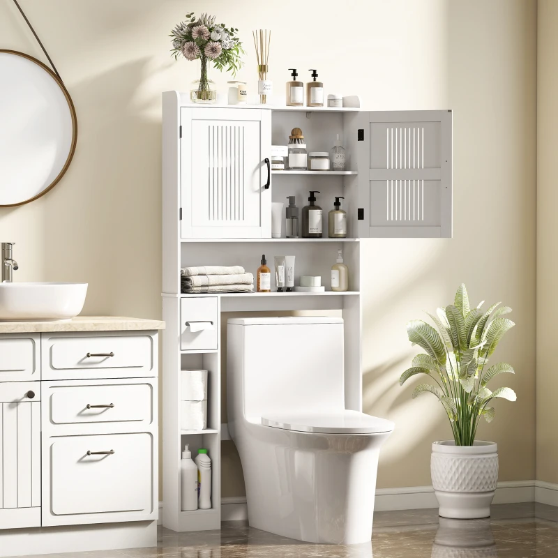HOMCOM Over the Toilet Storage Cabinet, Bathroom Organizer with Adjustable Shelf, Toilet Paper Holder for Bathroom, Laundry