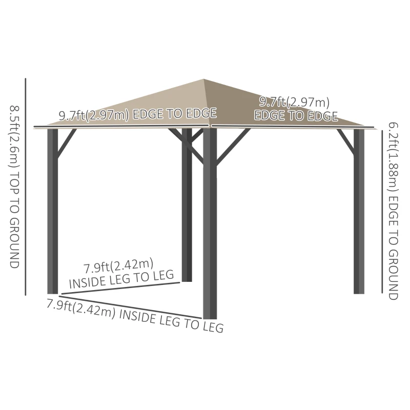 Outsunny 10' x 10' Patio Gazebo Outdoor Aluminum Frame Canopy Shelter with Curtains, Vented Roof for Garden, Lawn, Backyard and Deck, Khaki