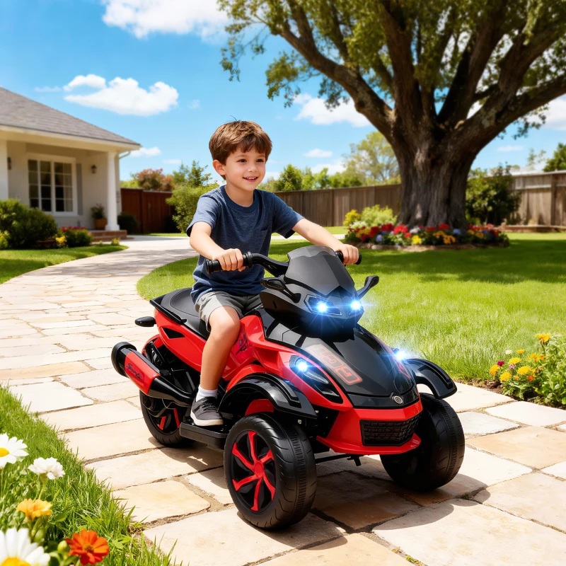 Qaba 12V Kids ATV with Suspension Wheels, Soft Start, LED Lights, Music, Red