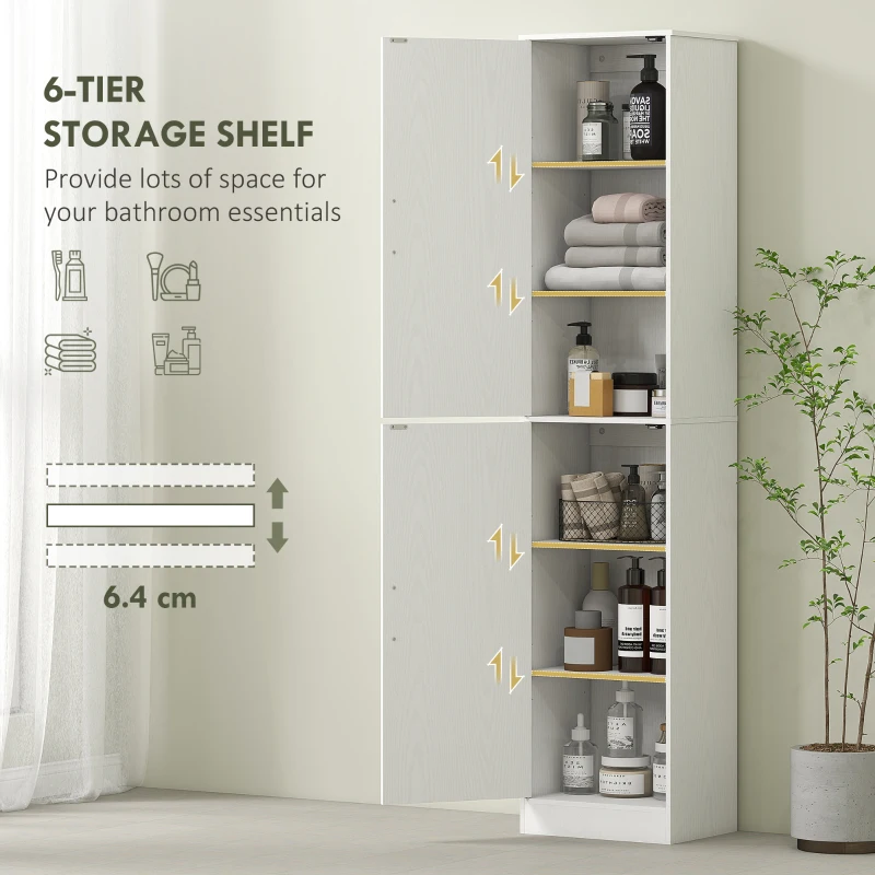 HOMCOM Tall Bathroom Cabinet, Slim Bathroom Floor Cabinet w/ 2 Doors and 4 Adjustable Shelves for Living Room, Kitchen, White