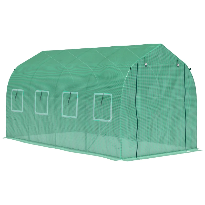 Outsunny 13' x 6.5' x 6.5' Steeple Walk-in Greenhouse Garden Plant Seed Grow Tent Polytennel with Windows and Door Green