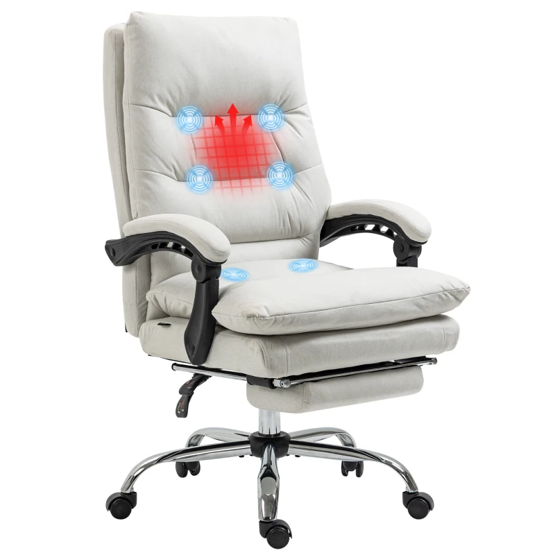 Vinsetto Executive Office Chair with 6-Point Massage and Heat, Microfibre Reclining Computer Chair with Footrest, Cream White